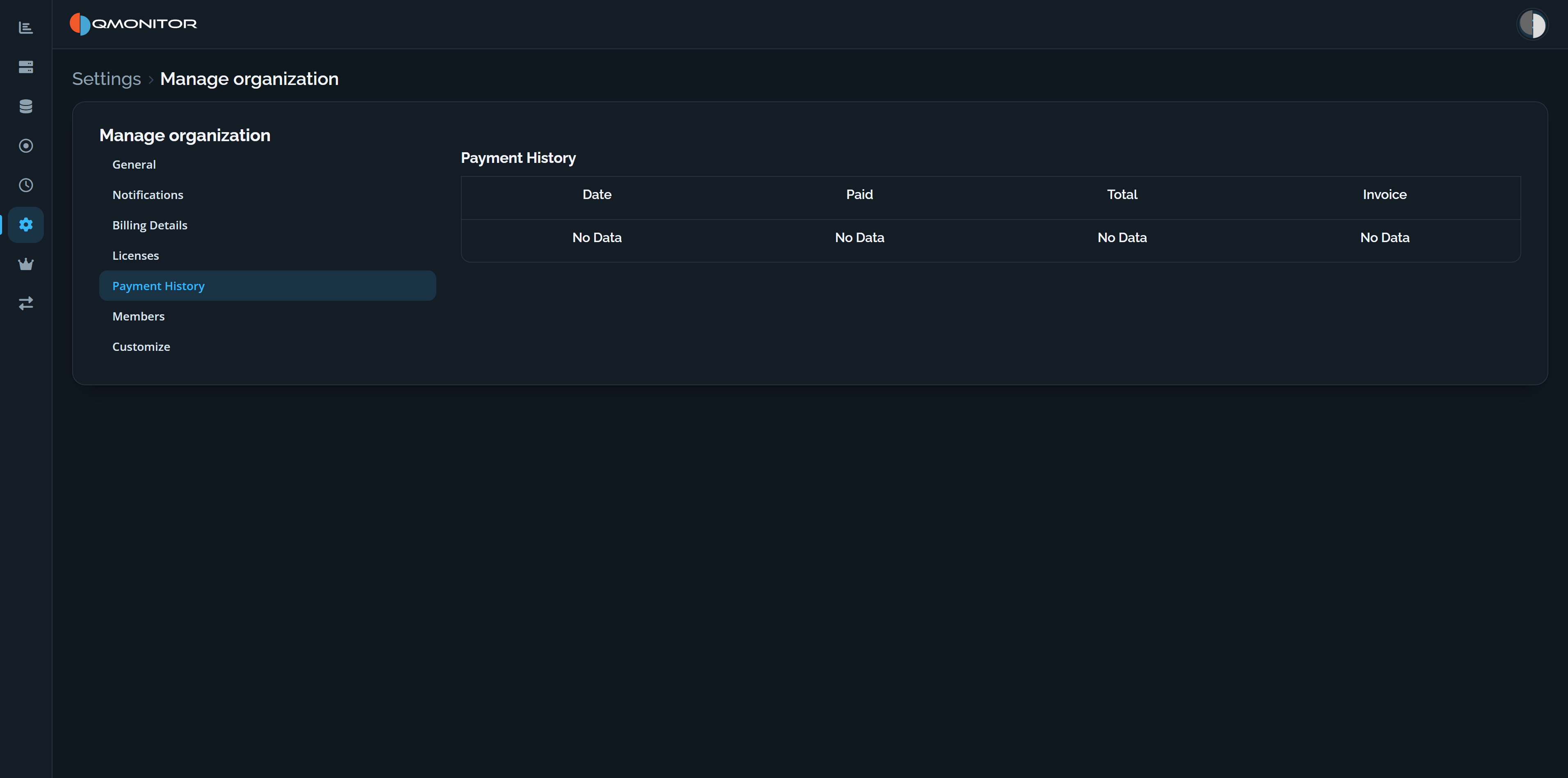 Organization payment history